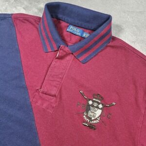 Polo Ralph Lauren Shirt Mens XLT Burgundy Colorblock Crest Rugby BIg Pony Preppy